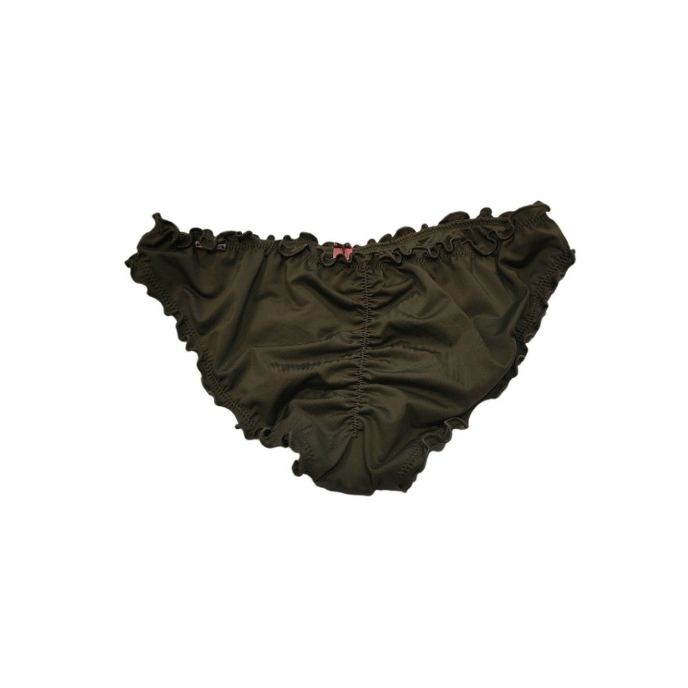 NWOT Victoria Secret Cheeky Ruched Ruffle Swim Bottom Olive Green XS